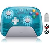 8Bitdo Ultimate 2 Wireless Controller,Clear Blue-TMR Joysticks | For Windows &amp; Android, Switchable Hall Effect/Tactile Triggers, RGB Fire Ring, 8Speed Wireless Tech, Charging Dock, Red
