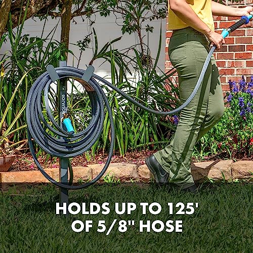 Aqua Joe SJSHSBBGRY Steel Garden Hose Stand with Solid Brass Faucet