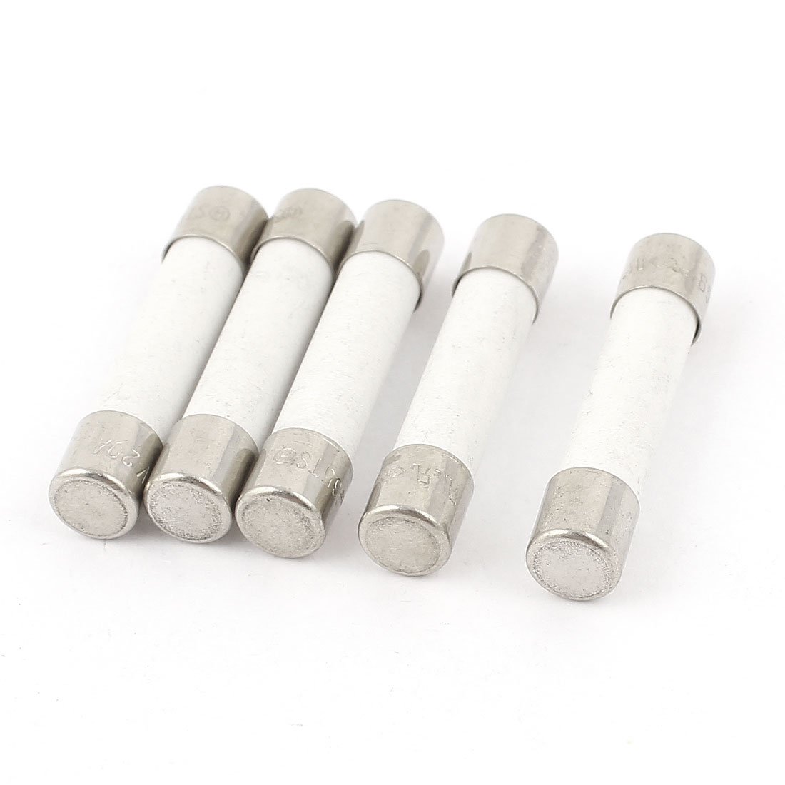 Sourcingmap 5 Pcs AC 250V 20A 6.35x32mm Slow Blow Cylindrical Ceramic Tube Fuses