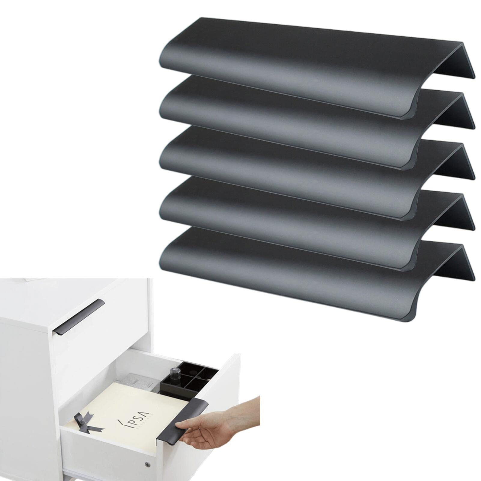 MOVKZACV Black Drawer Pulls, Finger Edge Pull Concealed Handle,Modern Style Cupboard Handles for Home Kitchen Door Drawer Cabinet Aluminum Alloy (5Pcs L:120mm)