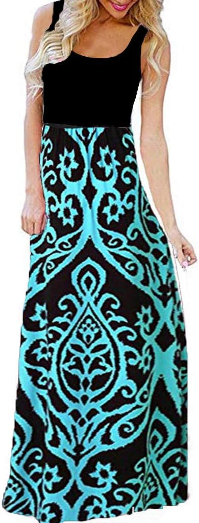 NEEDRA SALES Women's Sleeveless Printing Summer O Neck Maxi Floral Dress