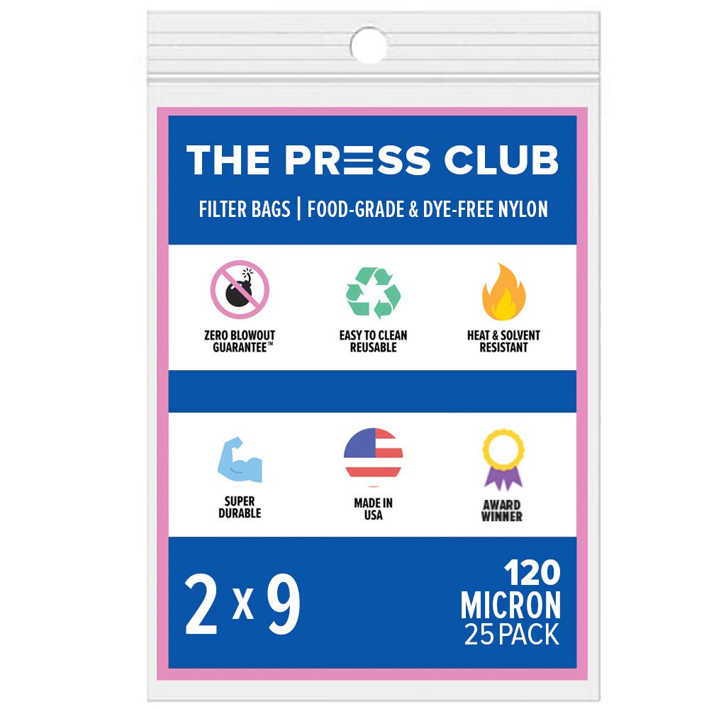 The Press Club 120 Micron 2" x 9" Premium Nylon Tea Filter Press Screen Bags 25 Pack