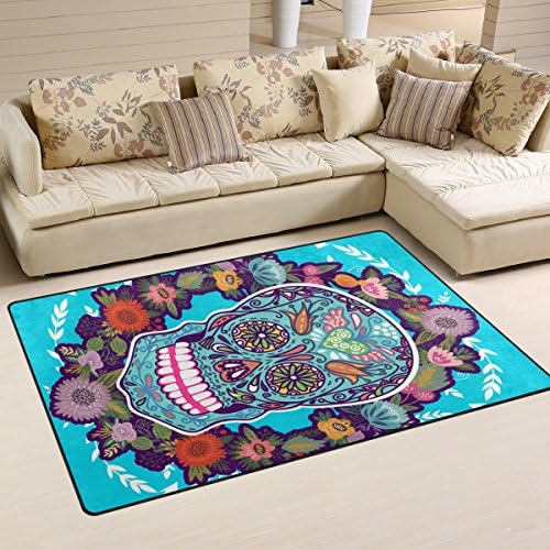 Sugar Skull Dia De Los Muertos Playmat Floor Mat For Dining Room Living Room Bedroom,Size 2'7"X1'8" and 5'X3'3" Available.