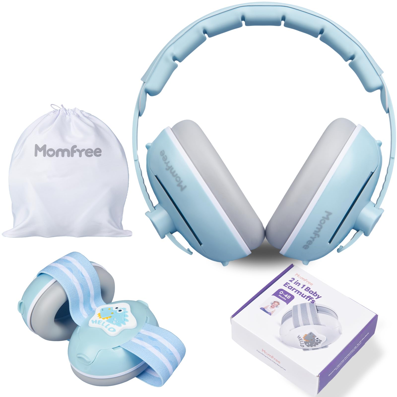 Photo 1 of Momfree 2 in 1 Baby Ear Muffs, Noise Reduction Ear Protection Soft Earmuffs & Adjustable Headband for Newborn, Infant, Toddler (0-48 Months), Hearing Protection Headphones for Airplane Travel, Sleep