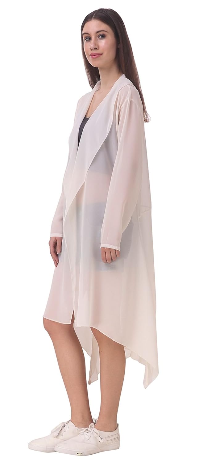 bfly women's georgette stylish long shrug (black & off-white)(pack of 2)