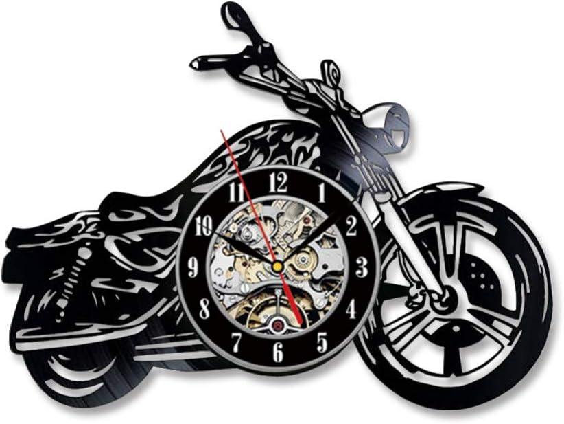 TIANZly Classic Motorcycle 3D Wall Clock with LED Lighting Garage Sign