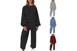 SHOPESSA Lounge Matching Set Women Lantern Sleeve Sweatshirt and Flared Baggy Drawstring Sweatpants Commuter Cycling Clothes