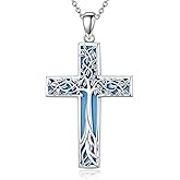 HPQQ Cross Necklace 925 Sterling Silver Turquoise Tree of Life Celtic Knot Cross Pendant Jewelry Valentine's Day Gifts for Women