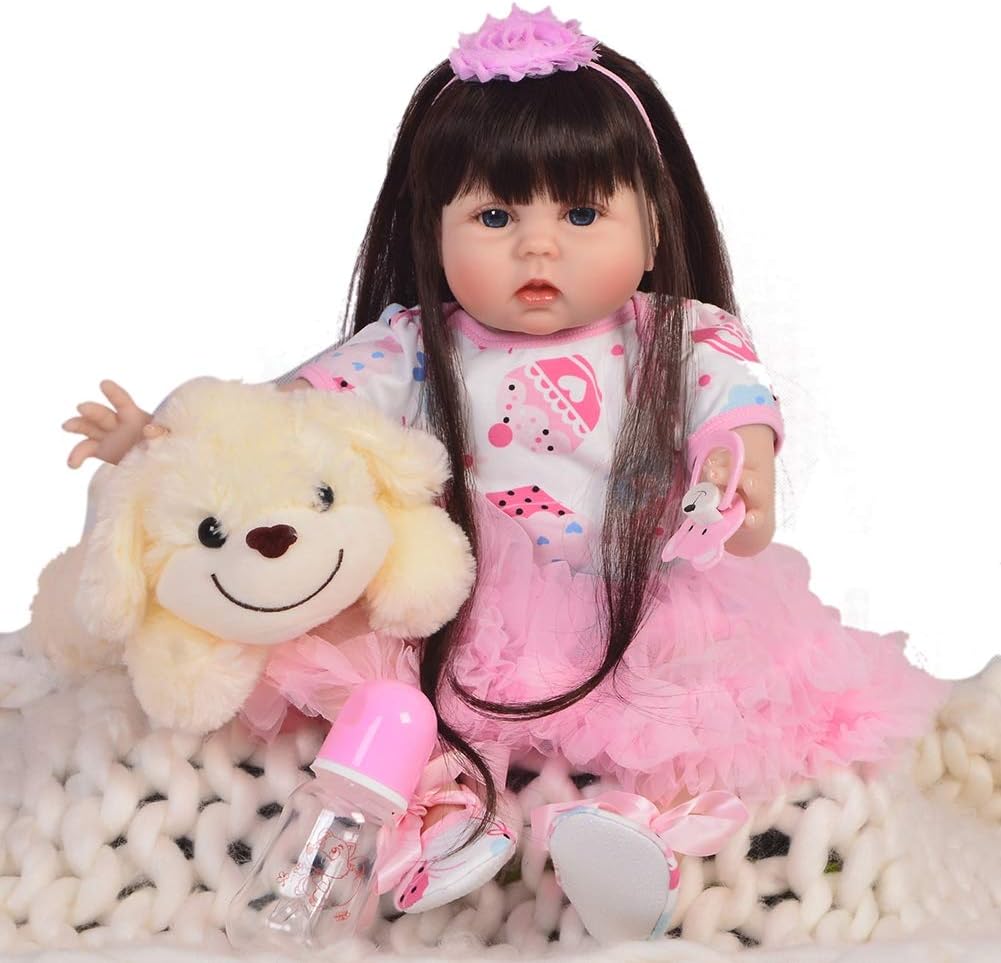 22 Cloth Body Long Hair Realistic Reborn Baby Dolls Girl Soft
