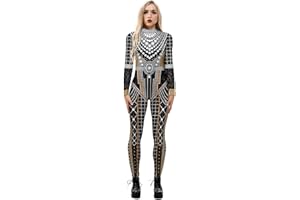 Sipumia Women Cosplay Skeleton Bodysuit 3D Printed Long-Sleeved Halloween Party Skinny Catsuit Costume