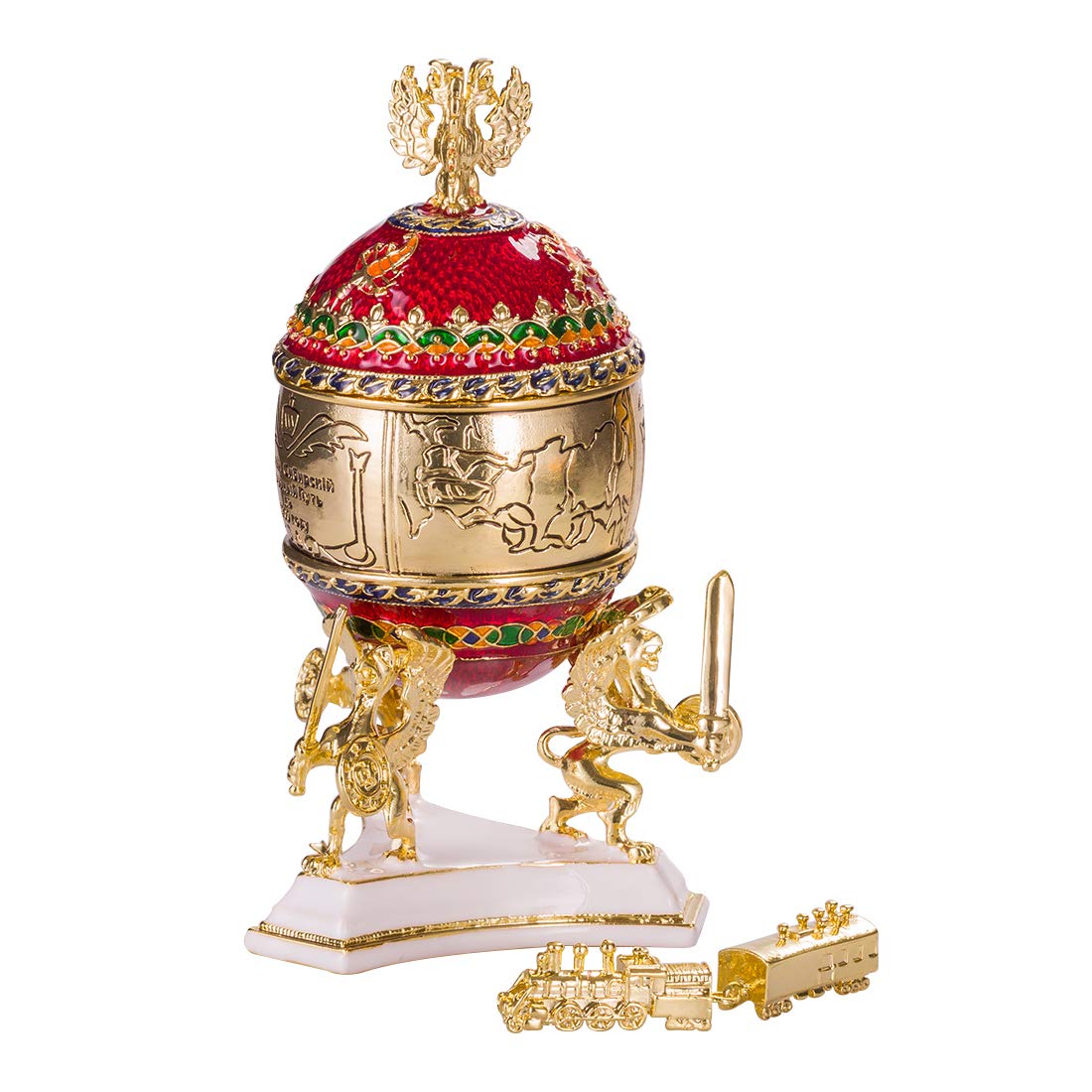 danila-souvenirs Glamorous Style Trans-Siberian Railway Easter Egg Trinket Jewel Box with train 12,5 cm red