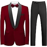 Mens Velvet Suits Slim Fit 2 Piece Tuxedo Suit for Men Solid One Button Shawl Lapel Blazer Jacket & Pants Set for Wedding