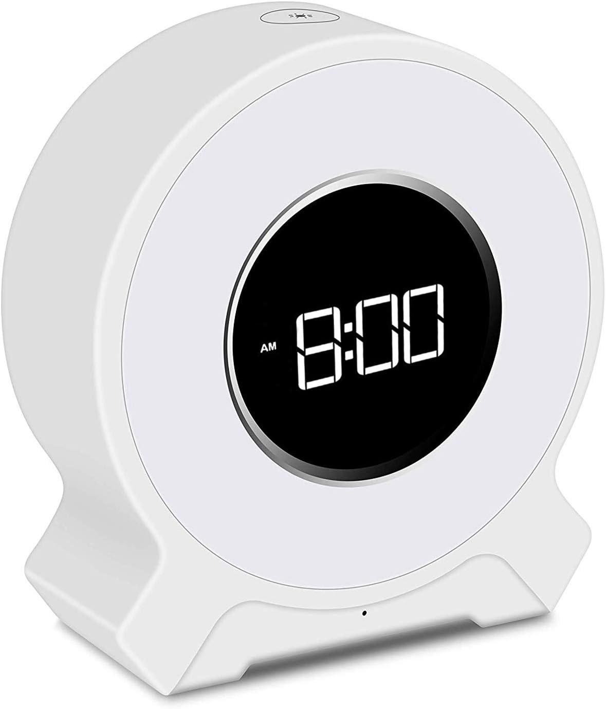 Wake Up Light Bluetooth Speaker with Alarm Clock FM Radio Night Light Lamp for Bedroom USB Charging Port LED Color lamp Touch Control Stereo Sound & TF Card & AUX (A White)