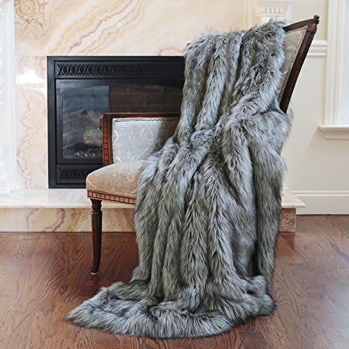 Wild ManneredBest Home Fashion Silver Fox Faux Fur Lounge Throw Blanket 58" x 60"