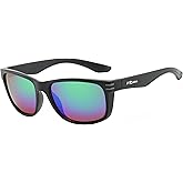 Piranha Logan Men's Polarized Black Sunglasses with Square Frame and Green Mirror Lens