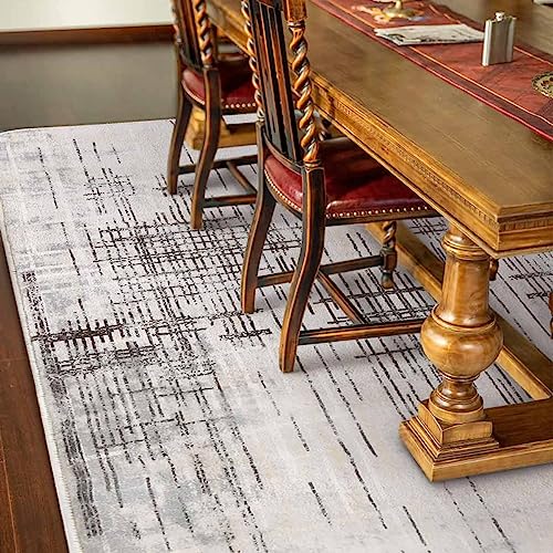 Leesentec Carpet Rug Modern Abstract Rugs for Living Room Short Pile Soft Carpet Bedroom Modern Large Area Rugs for Living Room Non-slip Carpet Floor Mat Home Decor (Beige Grey, 200 x 300 cm)