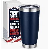 20 oz Insulated Tumbler with Lid, Stainless Steel, Navy Blue | Disabled Veteran-Owned Family Business | 20 oz Leak Resistant 