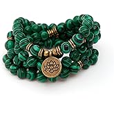 SJUENSXH Mala Bead Strand Bracelet, 108 Buddhist Prayer Beads Yoga Meditation Green Malachite Beads Necklace Women man