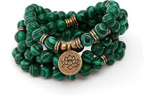 Mala Bead Strand Bracelet, 108 Buddhist Prayer Beads Yoga Meditation Green Malachite Beads Necklace Women man