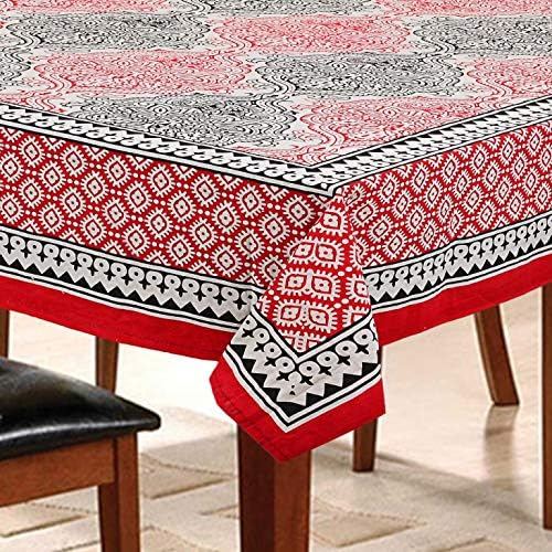 Urbano Homz 6 Seater Abstract Red 100% Cotton Dining Table Cover 145 cm X 220 cm