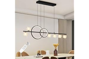 ORANOOR Modern Black Gold Chandeliers for Dining Room, 47in Dimmable LED Chandelier Linear Pendant Light for Kitchen Island, Upgraded 6 Globe Hanging Pendant Chandelier Lighting (2 Rings, 4200lm)