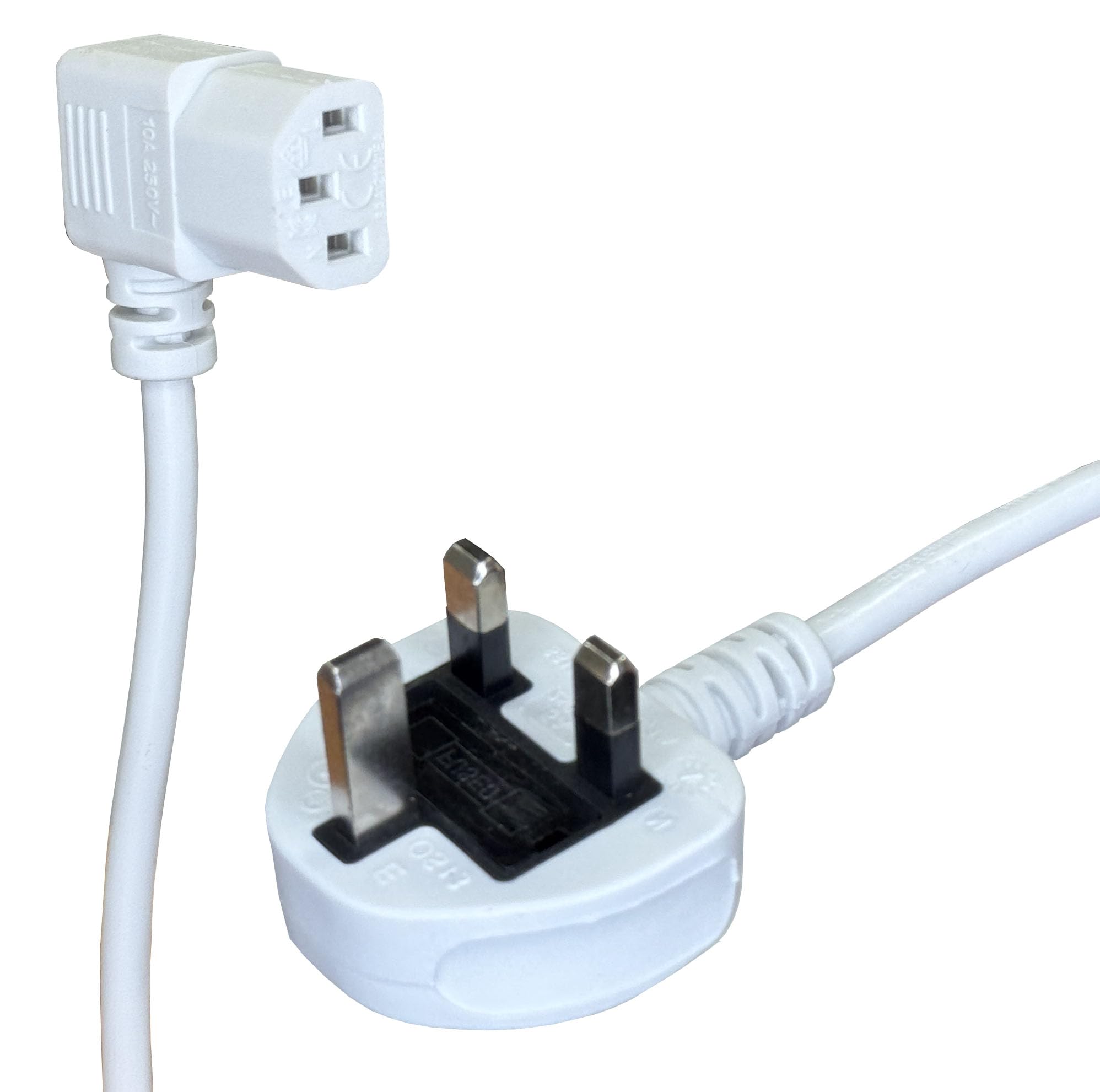 electrosmart 5m White Mains Power Cable with 90 Degree Right Angled Kettle Type IEC Socket