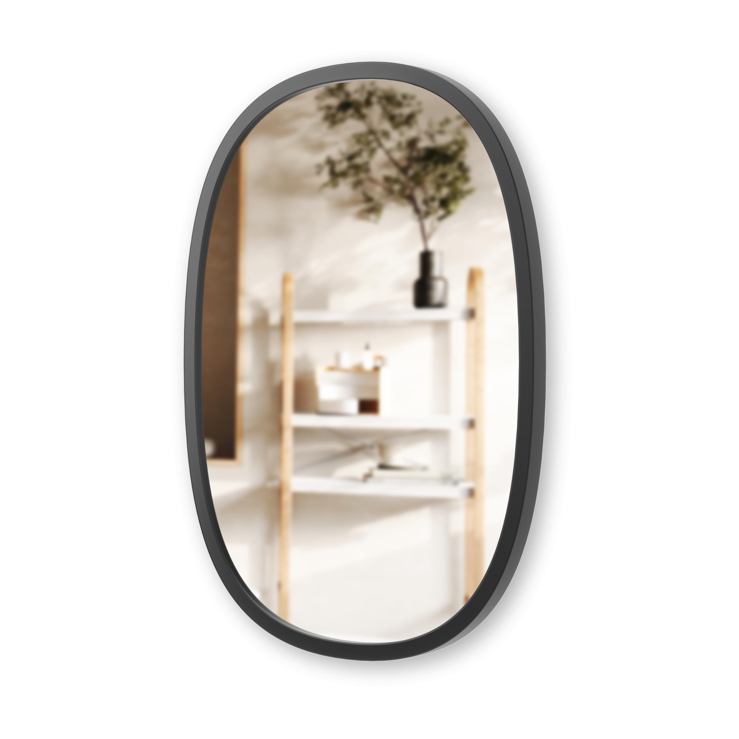 Umbra Hub 18 x 24” Oval Wall Mirror With Rubber Frame, Modern Room Decor for Entryways, Washrooms, Living Rooms and More, Black