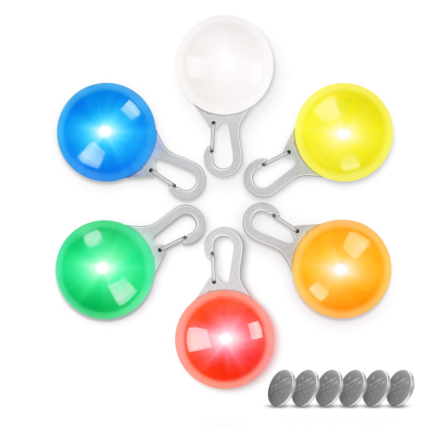 Dog Lights Cat Pet LED Collar Light, 6 Pieces Clip On Collar Charms for Night Walking Glow in The Dark Water Resistant Pendants, Battery Included and 6 Extra