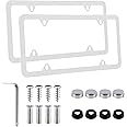 Alpmosn 2PCS Stainless Steel License Plate Frames, 4 Holes Car Licence Plate Covers with Screws Washers and Caps, Car Exterior Accessories, License Plate Holder for US Vehicles (White)