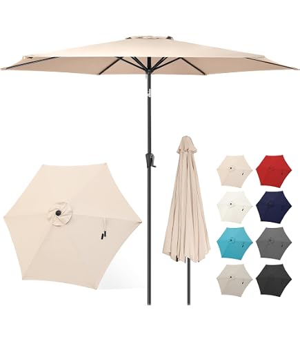 FLAME&SHADE Patio Umbrella Outdoor with Push Button Tilt, 10 ft Taupe