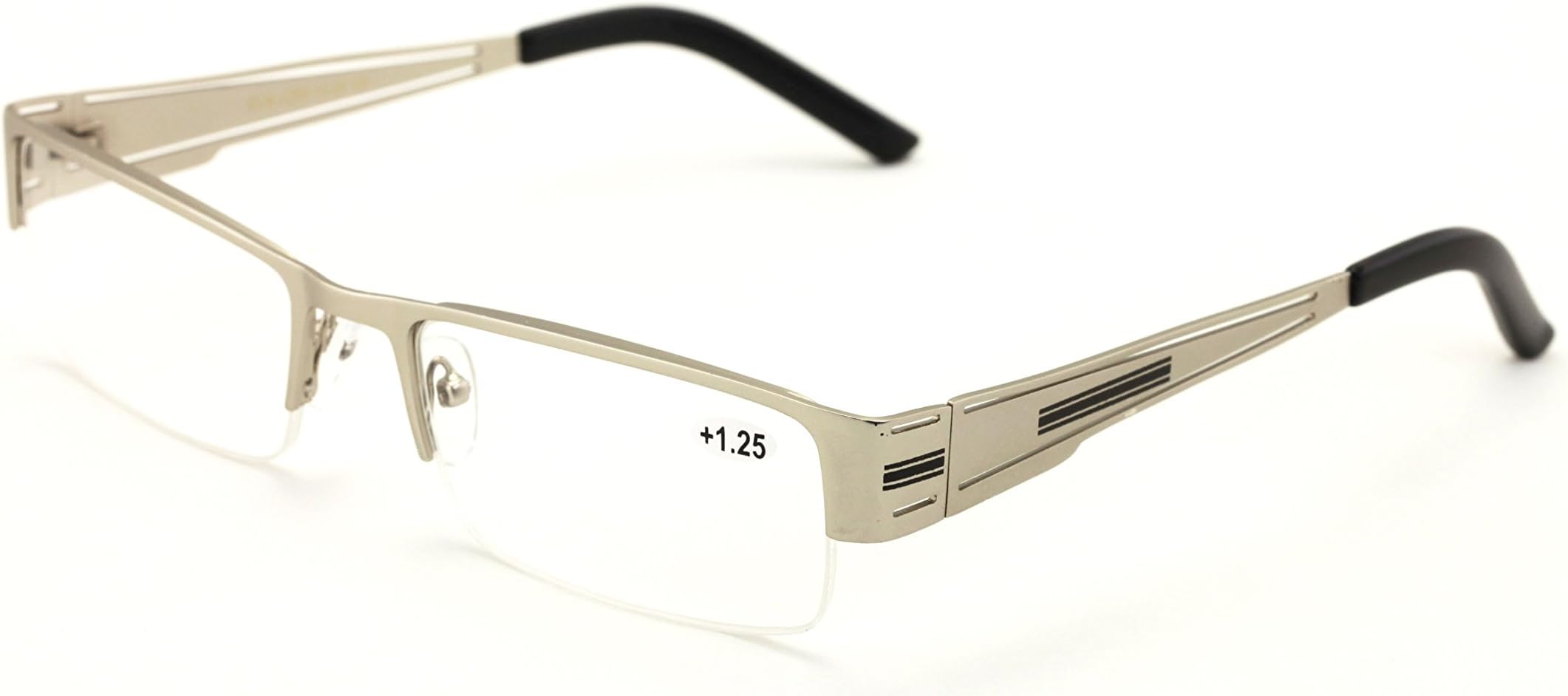 Men Rectangular Half Rimless Metal Reader Reading Glasses Sophisticate look (Silver, 1.75)