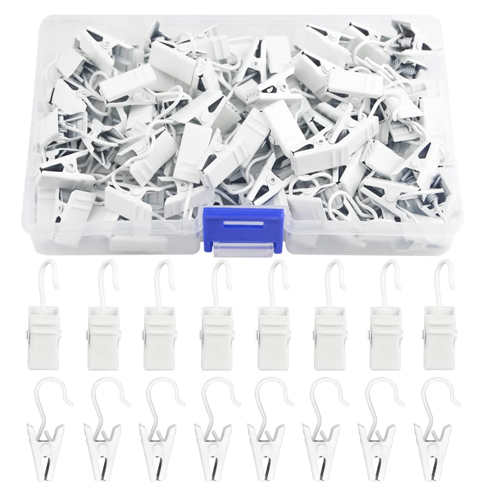 WMYCONGCONG 100 PCS Curtain Clips with Hooks, Small Heavy-Duty Hook Clip String Party Lights Hanger Wire Holder for Curtain Photos Home Decoration Shower Drapery Art Craft Display (White)