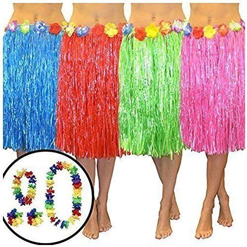 Wholesale SolutionsHawaiian Fancy Dress Hula Grass Skirt With Flower Accessories, Adult Costume - Green