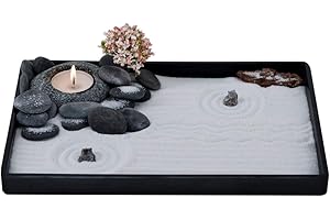 ICNBUYS Handmade Zen Garden Pebble Tealight Candle Holder Set Quiet Spring with Free Zen Garden Tools, Sand, Base Tray and Accessories