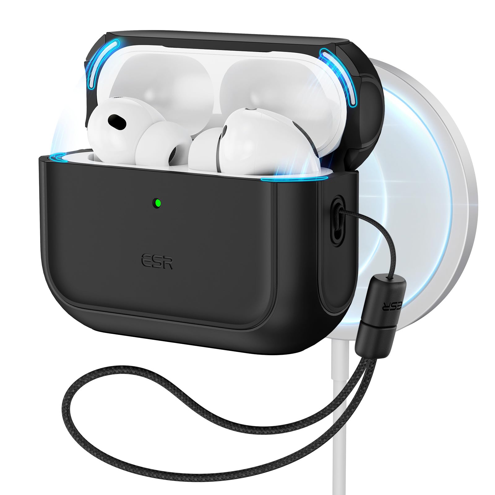 Photo 1 of ESR for AirPods Pro 3 Case, Compatible with AirPods Pro 3rd Generation Case (2025), Compatible with MagSafe, Full Drop Protection Cover with Lanyard, Black