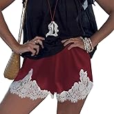 Aoulaydo Lace Shorts Satin Silk Micro Y2K Shorts Coquette Lounge Pj Bottoms French Knickers with Pockets
