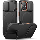 SURITCH for iPhone 16 Case with Magnetic Camera Slide Cover and Adjustable Kickstand, Compatible with MagSafe, Shockproof Bumper Case Slim Protective Cover 6.1 Inch, Black