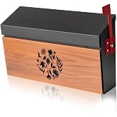 Ydocabinit Wall Mount Mailbox, Large Capacity Mailbox for House Outside with Flag Kit Galvanized Steel Rust-Proof Metal Post Drop Box, 15.74"&times;9.84"&times;4.33" Flower Hollowed Wooden Patterned Metal Sheet