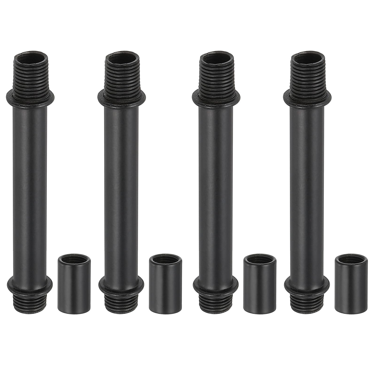 PATIKIL Straight Pipe Lamp Stems Rod Kit, 4Set M10 Carbon Steel 70mm(2.76") Long Double End Thread Rod with Coupling Nuts Sleeve Connector for Table Lamps Chandeliers, Black