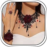 JAKAWIN Gothic Rose Necklace and Bracelet Black Rose Jewelry Set for Women Halloween