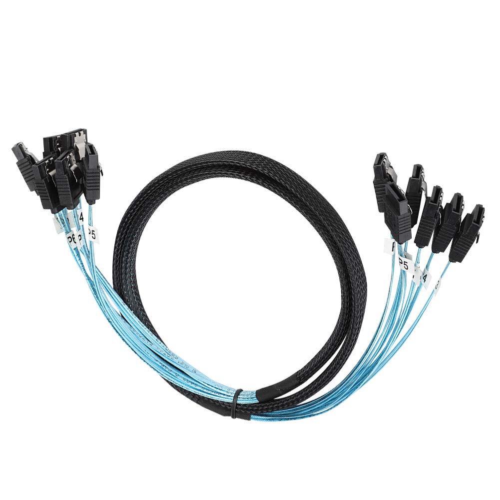 Starbun SATA Data Cable-6-port 1m 6.0Gbps SATA3.0 Braided Computer Case Hard Disk Data Cable 6-in-6-out