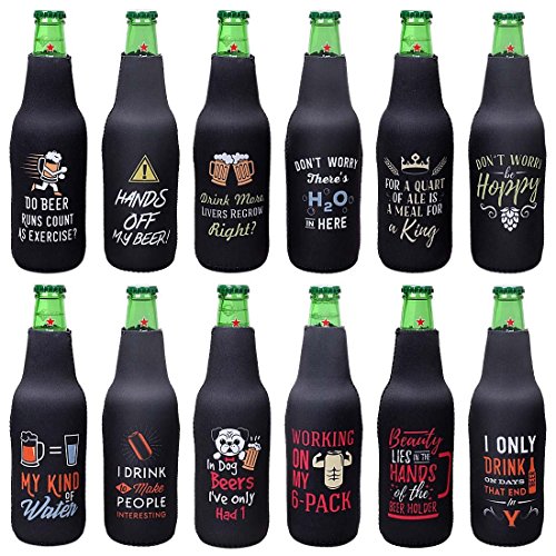 Avery Barn 12 Pack Funny Quotes Neoprene Insulated Zipper Beer Bottle Sleeve Covers (780150949205)