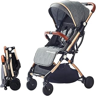SONARIN Leicht Kinderwagen,kompakt Reise Buggy,einhändig faltbar,Fünf Punkt Gurt,ideal für Flugzeug(Dunkelgrau)