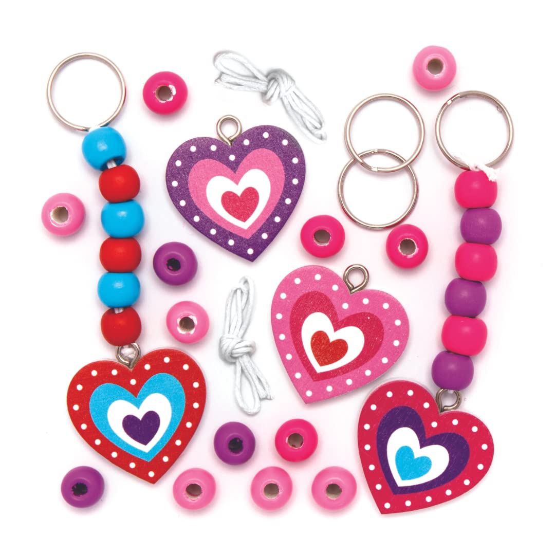 Baker Ross AX691 Heart Keyring Kits - Pack of 4, Bag Dangler Creative Activities for Kids Arts and Crafts or Keychain Making Projects