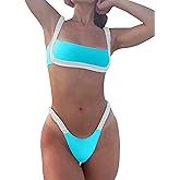 WODECASA Women's Colorblock Bikini Set Square Neck High Cut Cheeky Sexy Two Piece Swimsuit Bathing Suit