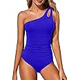 Holipick One Shoulder One Piece Swimsuit for Women Tummy Control Bathing Suits Modest Full Coverage Keyhole Swimwear