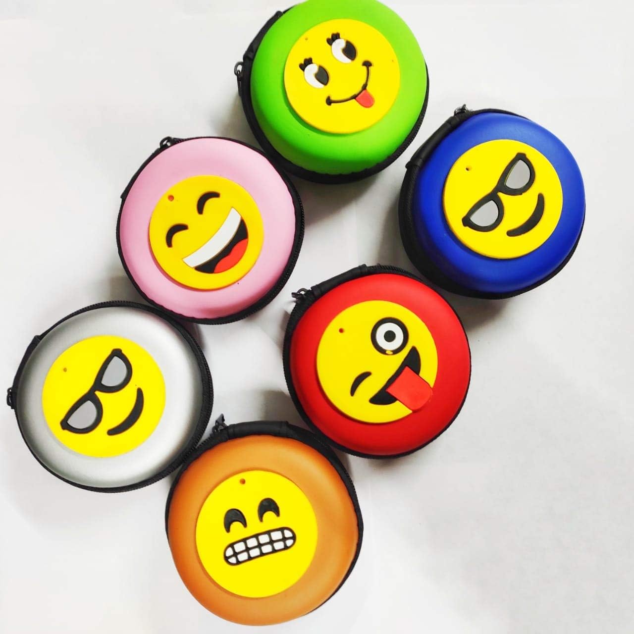 INFInxt Cute Multipurpose Coin Earphone Pouch for Kids Birthday Party Return Gift (Pack of 6) (Emoji)