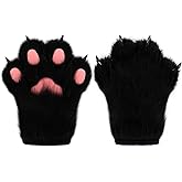 hbbhml Faux Fur Plush Furry Cat Claw Gloves Fursuit Animal Fox Paws Mittens Halloween Cosplay Costume Accessories for Adult
