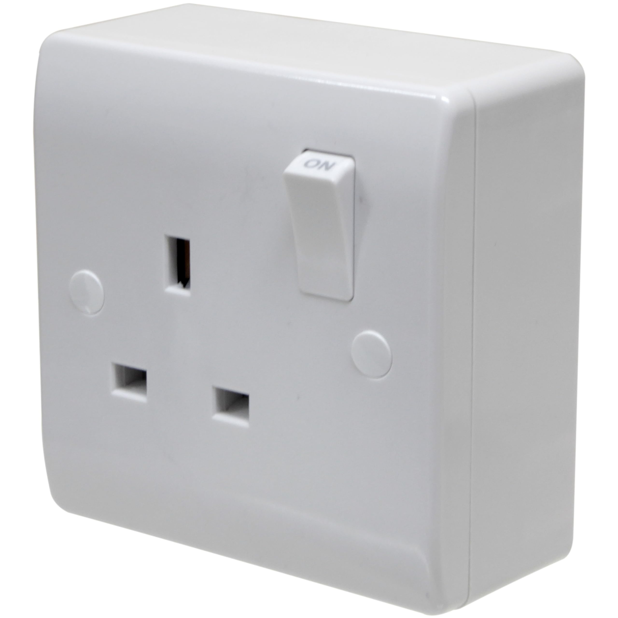 Single Socket with 25mm Pattress Surface Box Double Pole 13A Switched Round Edge White