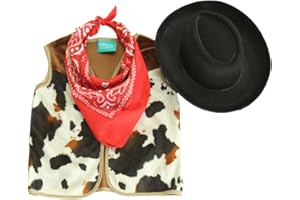 Making Believe Kids Western Rodeo Cowboy or Cowgirl Classic Costume Set - Vest, Brown Hat, Bandanna (Choose Color and Size)
